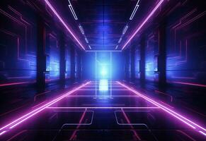 Ai Generative Neon illuminated futuristic backdrop realistic image, ultra hd, high design very detailed photo