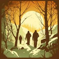 winter hiking silhouette poster design photo