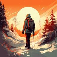 vector winter hiking silhouette poster design photo