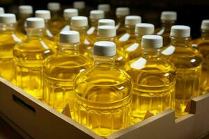 Cooking oil bottles neatly arranged within a convenient, storage ready box AI Generated photo