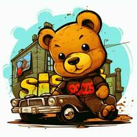 street vibes custom typography with a cool teddy bear car graphic illustration photo