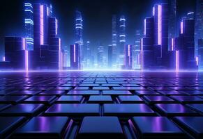 Ai Generative Neon illuminated futuristic backdrop realistic image, ultra hd, high design very detailed photo