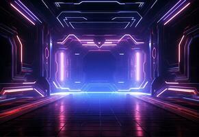 Ai Generative Neon illuminated futuristic backdrop realistic image, ultra hd, high design very detailed photo