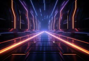 Ai Generative Neon illuminated futuristic backdrop realistic image, ultra hd, high design very detailed photo