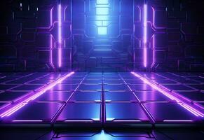 Ai Generative Neon illuminated futuristic backdrop realistic image, ultra hd, high design very detailed photo