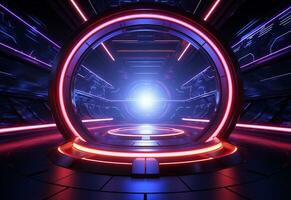 Ai Generative Neon illuminated futuristic backdrop realistic image, ultra hd, high design very detailed photo