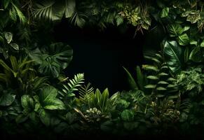 Beautiful jungle background with border made of tropical leaves backdrop with copy space photo