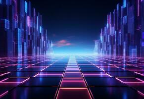 Ai Generative Neon illuminated futuristic backdrop realistic image, ultra hd, high design very detailed photo