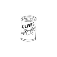 dibujado a mano Enlatado Olivos, aislado comida ilustración vector