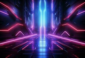 Ai Generative Neon illuminated futuristic backdrop realistic image, ultra hd, high design very detailed photo
