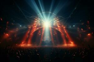 Ai generative Crowded Concert Stage Scenery With Spotlights and Colored Lights realistic image, ultra hd photo