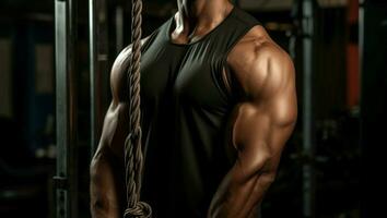 Triceps rope training Athletes dedication shines in the gym routine AI Generated photo
