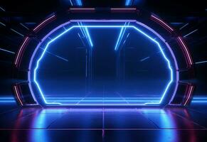 Ai Generative Neon illuminated futuristic backdrop realistic image, ultra hd, high design very detailed photo