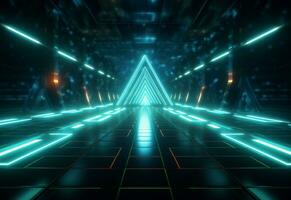 Ai Generative Neon illuminated futuristic backdrop realistic image, ultra hd, high design very detailed photo