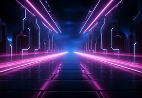 Ai Generative Neon illuminated futuristic backdrop realistic image, ultra hd, high design very detailed photo