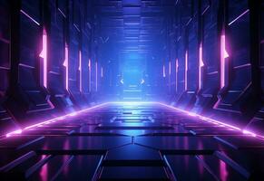 Ai Generative Neon illuminated futuristic backdrop realistic image, ultra hd, high design very detailed photo