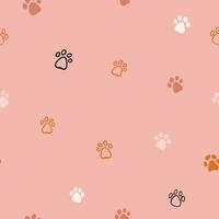 Vector seamless pattern with cartoon dog and cat paws on pink background. Domestic dog pattern