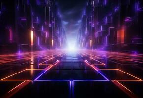 Ai Generative Neon illuminated futuristic backdrop realistic image, ultra hd, high design very detailed photo