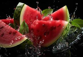 Ai Generative Photo water splashing on sliced of watermelon