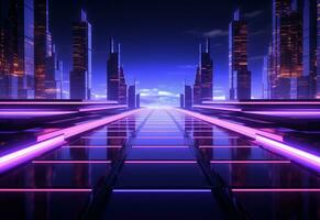 Ai Generative Neon illuminated futuristic backdrop realistic image, ultra hd, high design very detailed photo