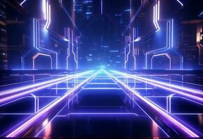 Ai Generative Neon illuminated futuristic backdrop realistic image, ultra hd, high design very detailed photo