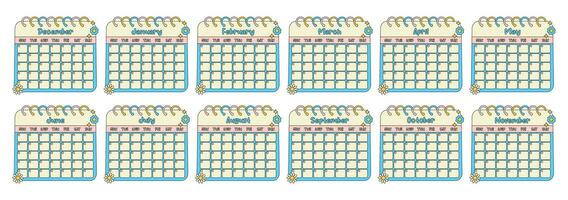 Kawaii monthly calendars template set. vector