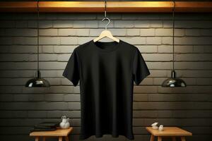 Hanger accent Black t shirt with bold Dope text hangs as fashion forward decor AI Generated photo