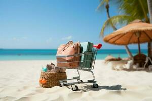 Beachside commerce Summer shopping business with a white sand backdrop AI Generated photo