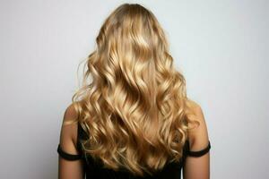 Isolated blonde balayage Nature themed hair care depicted in young womans back hair AI Generated photo