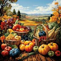 Harvest season, cornucopia, fruits, vegetables, farmers' market photo