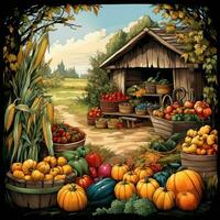 Harvest season, cornucopia, fruits, vegetables, farmers' market photo