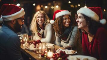 Festive coworkers exchanging Secret Santa gifts photo