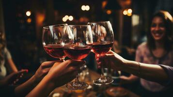 Friends toasting with glasses of wine photo