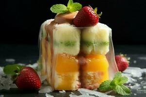 Front view of a tantalizing Brazilian fruit dessert, frozen to perfection AI Generated photo