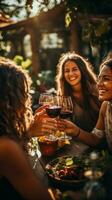 Friends toasting with glasses of wine photo