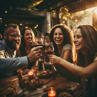 Friends toasting with glasses of wine photo