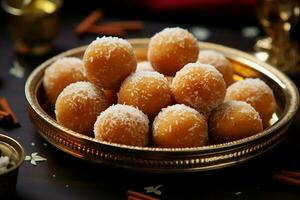 Iconic indulgence Classic motichoor ladoo, a timeless treat of exquisite sweetness AI Generated photo