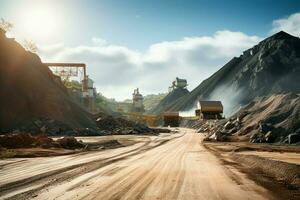 Landscape hosts phosphate mine alongside processing mill, depicting mineral industry operations. AI Generated photo