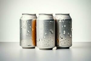 Crisp beer cans stand out against a clean white background AI Generated photo