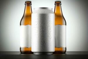 Clean and classic, beer packaging stands out against the white background AI Generated photo