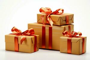 Isolated presents, boxes on white. Evoke holiday spirit, Valentine's Day affection. AI Generated photo