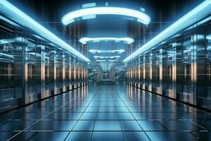 In a 3D rendering, server racks convey the big data cloud computing concept AI Generated photo