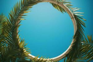 Tropical wreath Palm leaves on a backdrop of clear blue skies AI Generated photo