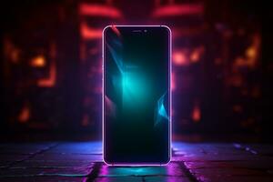 Glowing smartphone icon on brick backdrop radiates tech allure in urban environments. AI Generated photo