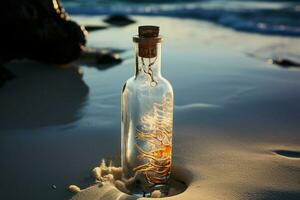 Ocean's secret Message bottle carries untold stories, waiting for discovery on shores AI Generated photo