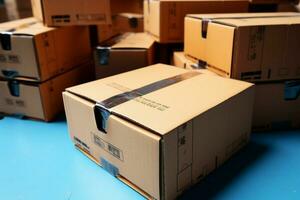 Envío compañeros caja de cartón cajas garantizar seguro tránsito, salvaguardar contenido durante transporte. ai generado foto