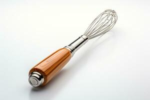 Isolated on white 3D render of a wire whisk, rolling pin, and chrome bowl  AI Generated photo