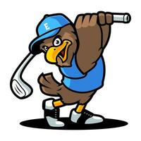 EAGLE CARTOON CHARACTER PLAYING GOLF vector