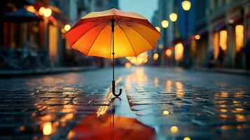 Rainy weather, colorful umbrellas, puddles, reflections photo