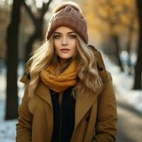 Young woman in stylish winter outfit photo